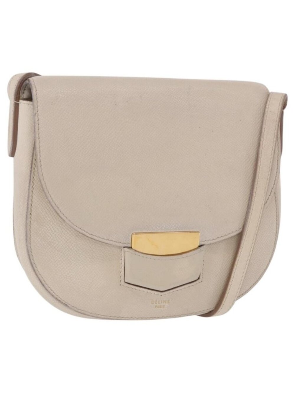 Authentic CELINE Shoulder Bag Leather White Gold